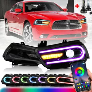 VLAND RGB Headlights For 2011-2014 Dodge Charger LED Projector Color Change Lamp - Foto 1 di 19