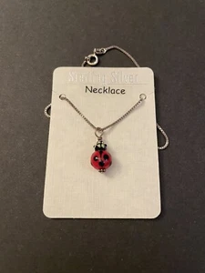 Sterling Silber 925 Marienkäfer Perlen Emaille Halskette 13 Zoll - Bild 1 von 7