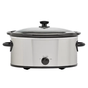 6 Quart Stainless Steel Slow Cooker, Glass Lid, 3 Heat Settings, Large Crock Pot - Picture 1 of 7