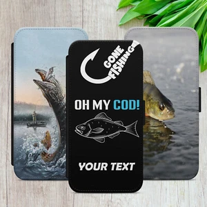 PERSONALISED FISHING COD FLIP CASE FOR IPHONE SAMSUNG HUAWEI WALLET PHONE COVER - Picture 1 of 36