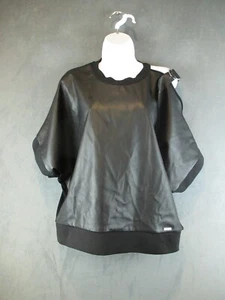 DKNY Top Womens Medium Black Faux Leather Gothic Short Sleeve Buckle Retro Y2K - Picture 1 of 15