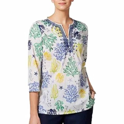 Charter Club Women's Cotton Blouse Size Small Split Neck $79 - Image 1 of 4