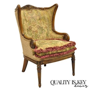 Italian Renaissance Style Carved Wingback Upholstered Armchair - Picture 1 of 12