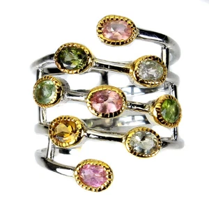 925 Argento Sterling Non Scaldato Ovale Tormalina Multicolore 4x3mm Ring Misura - Foto 1 di 10