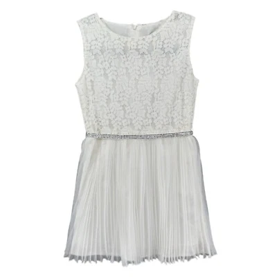 Mayoral Party Dress Girls White Lace Top Pleated Belted Lined Sleeveless Sz 10 - Image 1 of 4