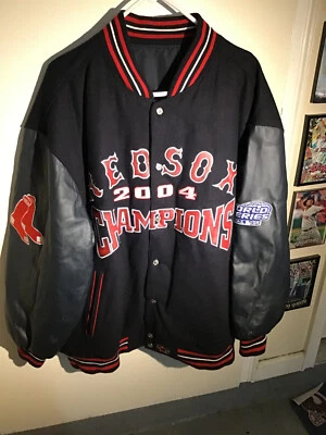Boston Red Sox 2004 Campeones del Mundo Chaqueta Universitaria Reversible Lana Cuero 3XL Foto 1 de 4