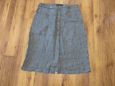 GUDRUN SJODEN BEEIGE AND BROWN STRIPED LINEN MIDI STRAIGHT SKIRT-L - Image 1 of 4