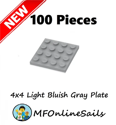 *NEW* 100x Genuine LEGO 4x4 PLATES  Light Bluish Gray - BULK LOT MILS #3031 - Image 1 of 4