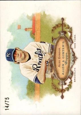 2008 Topps Allen and Ginter Rip Cards #RC13 Alex Gordon 14/75 KC Royals RIPPED - Image 1 of 2