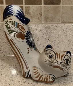 Signed Mexican Mateo Tostado Pottery Folk Art Cat Figurine Mexico Handmade - Picture 1 of 1