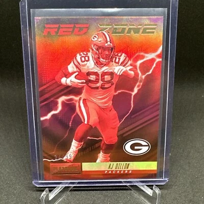 2022 Panini Playbook AJ Dillon Red Zone #RZ-15 Green Bay Packers SP Gold /99 - Image 1 of 2
