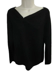 Alfani 100% Cashmere Black Wide Offset V-neck Sweater XL New - Picture 1 of 6