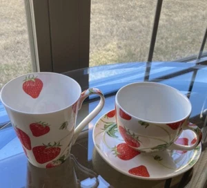 Creative Tops Berry Fields Coffee Mug Saucer Set England Strawberry Cottagecore - Picture 1 of 14