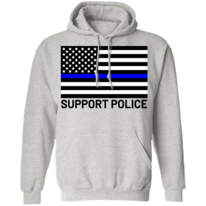Support Police Blue Line American Flag Pullover Hoodie - Picture 1 of 7
