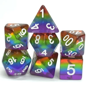 New 7 Piece Polyhedral Translucent Rainbow Dice Set With Bag D&D RPG - Picture 1 of 4
