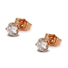 9ct Rose Gold Filled Womens Girls Childrens  Stud Earrings White 5mm Crystals