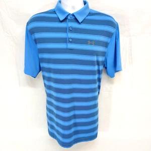 Under Armour Loose  Men's Large Blue Stripe Golf Polo Shirt Poly Blend - Picture 1 of 7