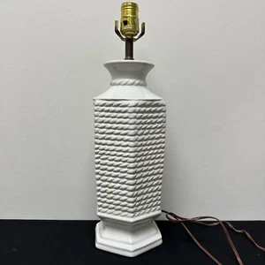 Vintage Mid Century White Ceramic Faux Rope Nautical Table Lamp - Picture 1 of 7