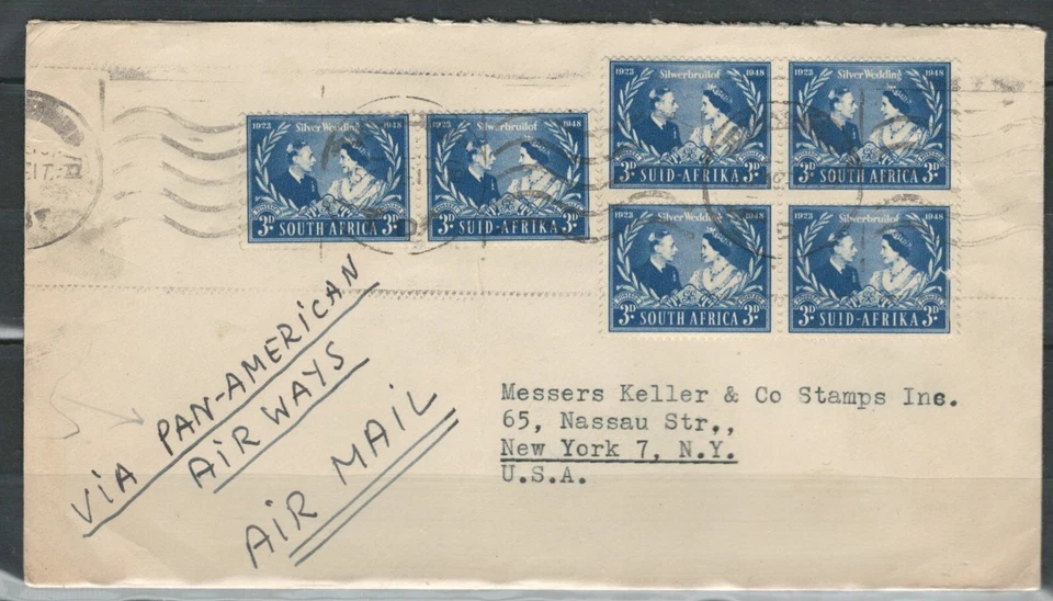 SOUTH WEST AFRICA VIA PAN-AMERICAN COVER SILVER WEDDING STAMP TO USA LOT (BCL63) - Image 1 of 1