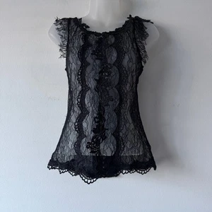 Damen Whimisgoth Shirt Medium schwarz Spitze transparent Kurzarm Sommer Ausgehen - Bild 1 von 7