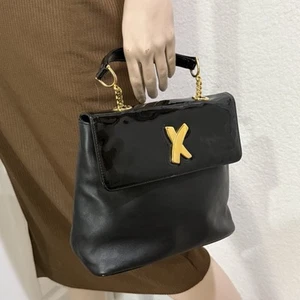 Vintage Paloma Picasso Handtasche schwarz Leder & Lack gold Logo Frontklappe - Bild 1 von 21