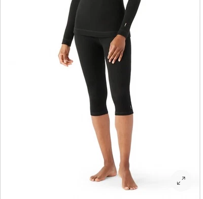 Parte inferior feminina SMARTWOOL clássica térmica merino camada base 3/4 grande preta - Imagem 1 de 4
