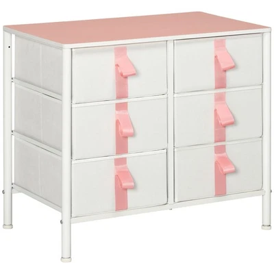 HOMCOM 6 Drawer Chest of Drawers w/ Wooden Top Kid Room Closet Hallway Pink - Image 1 of 4