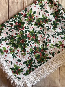 Vintage Spring Mills Stechpalme Beeren Weihnachten Tischdecke Tischdecke 84x52" Fransen - Bild 1 von 6