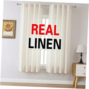Linen Curtains 63 Inch Length for Bedroom Living Room, Light Filtering - Picture 1 of 7