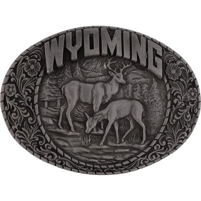 Wyoming Wy State Yellowstone Tetons Ciervos Cazador Nos De Colección Hebilla de Cinturón Foto 1 de 4