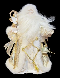Vintage Santa Tree Topper White Gold Old World Victorian Father Christmas 14" - Picture 1 of 8