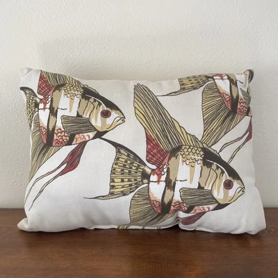 Pottery Barn Decorative Ivory Pillow Angel Fish 15” x 11” Outdoor/indoor - Image 1 of 4