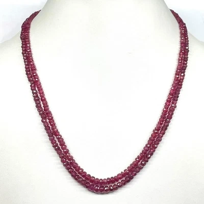 2 Strand Natural Ruby Necklace 2.6-4.7mm Faceted Beads With 925 Silver Clasp - Image 1 of 4