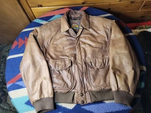 Vintage Wilson's Adventure Bound Jacket Mens Large Brown Leather Bomber Lined - Picture 1 of 8