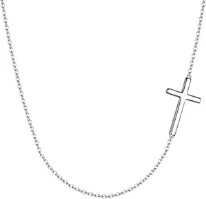 925 Sterling Silver Simple Sideways Cross Pendant Choker Necklace for Women - Picture 1 of 12