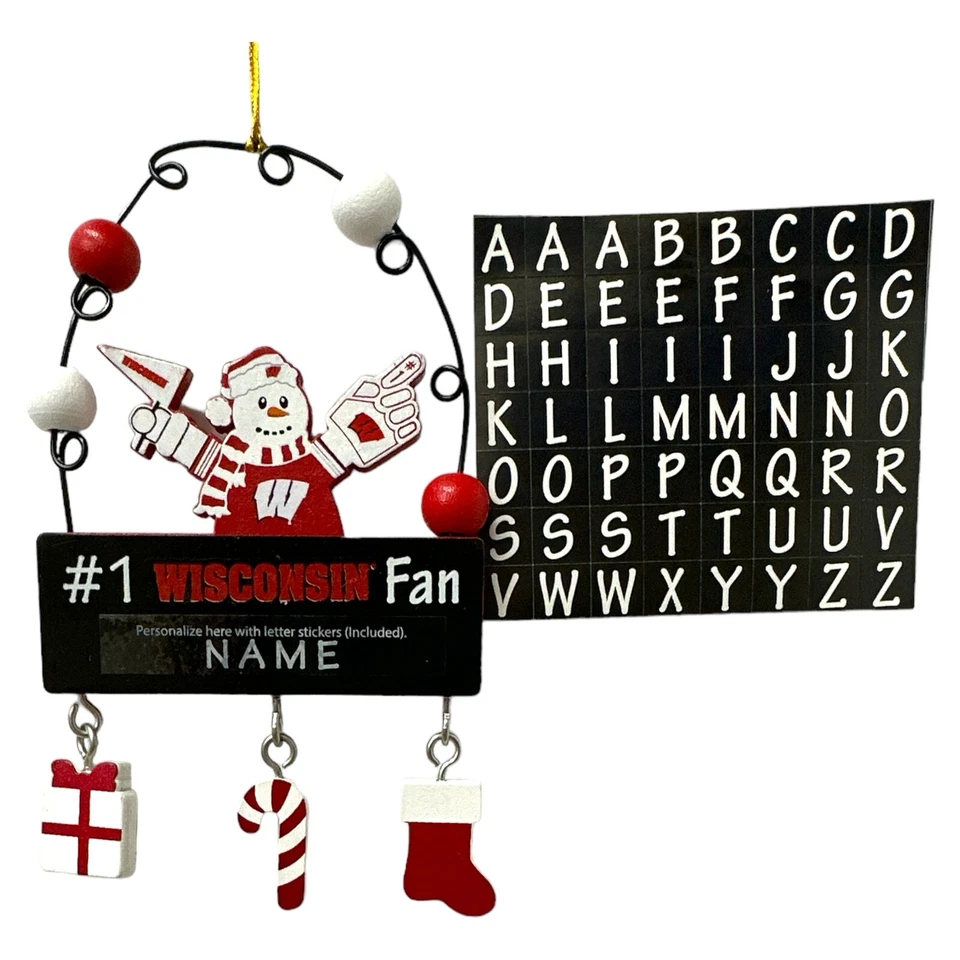 NCAA Wisconsin Badgers Personalizable Snowman Sign Ornament - Image 1 of 1