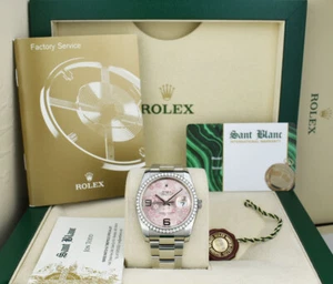 ROLEX White Gold & SS DateJust Pink Dial Custom Diamond Bezel 116200 SANT BLANC - Picture 1 of 7