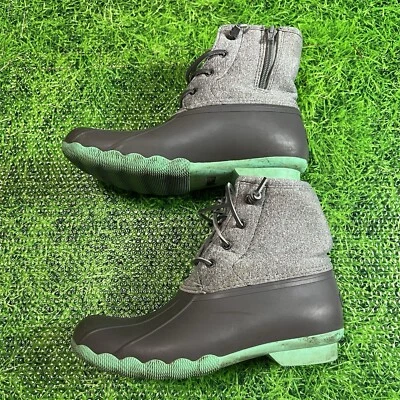Sperry Saltwater Duck Boots, Girls 5M, Grey Mint Side Zip Leather Lace EU 37 - Image 1 of 4