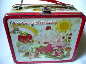 Erdbeere Shortcake Vintage Metall Brotdose, Eimer, 1980, mit Thermoskanne + Tasse - Bild 1 von 20