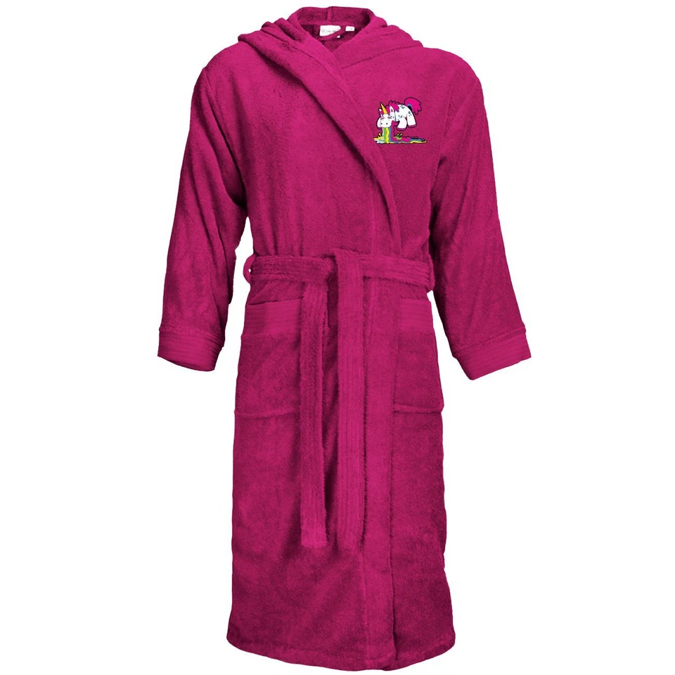 Männer Frauen Bademantel Frottee mit Kapuze Kotzendes Einhorn S - XXXL festival - Bild 1 von 1