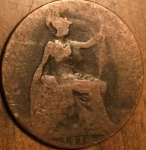 1914 UK GB GREAT BRITAIN HALF PENNY COIN - Picture 1 of 2