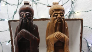 Asian Chinese Wiseman Elder Hand Carved Wood Statues/figurines *See Video - Picture 1 of 9