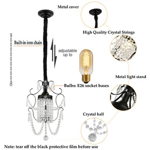 Elegant Small Crystal Chandelier, LED Pendant Light Fixture Black Hanging Lamp - Picture 1 of 11