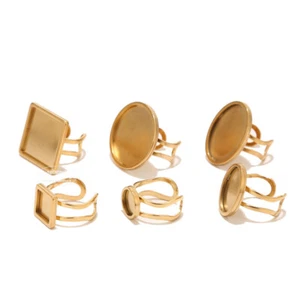 4pcs Stainless Steel Gold Rings Cabochon Setting Bezel Blank Ring Jewelry Making - Picture 1 of 10