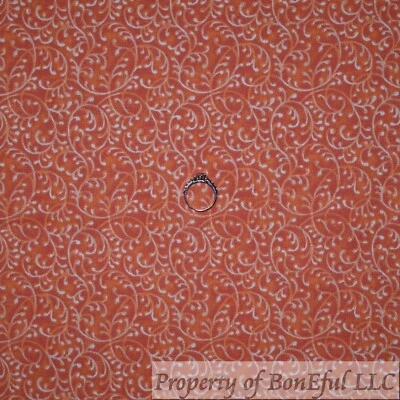 BonEful Fabric FQ Cotton Quilt Orange Tonal Calico Leaf Flower Tiny Little Print - Image 1 of 4