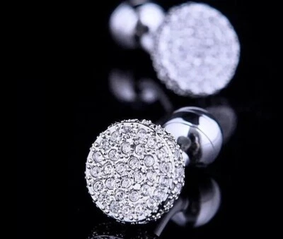 Sparkling Shiny Round Cut Cubic Zirconia In 925 Real Silver Round Shape Cufflink - Image 1 of 4