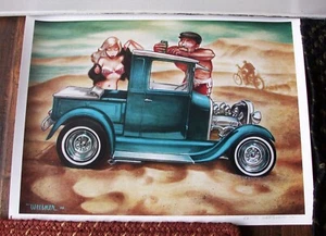 Keith Weesner SIGNED Art Print Poster 1920's Ford Beach Surf Hot Rod Bikini Girl - Picture 1 of 6