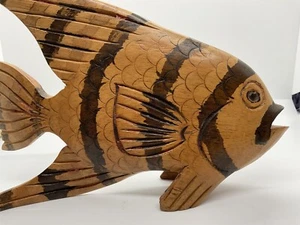 Folk Art Large Wooden Fish Beach Nautical - Picture 1 of 7
