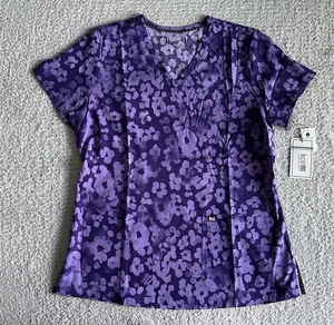 Koi Next Gen Scrub Top Women’s Medium Early Energy Cheetah Grape Stretch Nursing - Picture 1 of 11