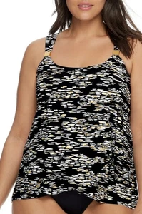 Miraclesuit Women's Swimwear Zari Dazzle Underwire Bra Tankini Top Black/White - Picture 1 of 8